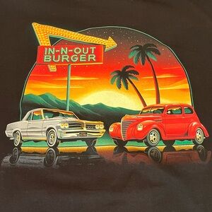 In-N-Out Burger T-Shirt Classic Cars Hills Palms Men’s Size XL Black SS Cotton